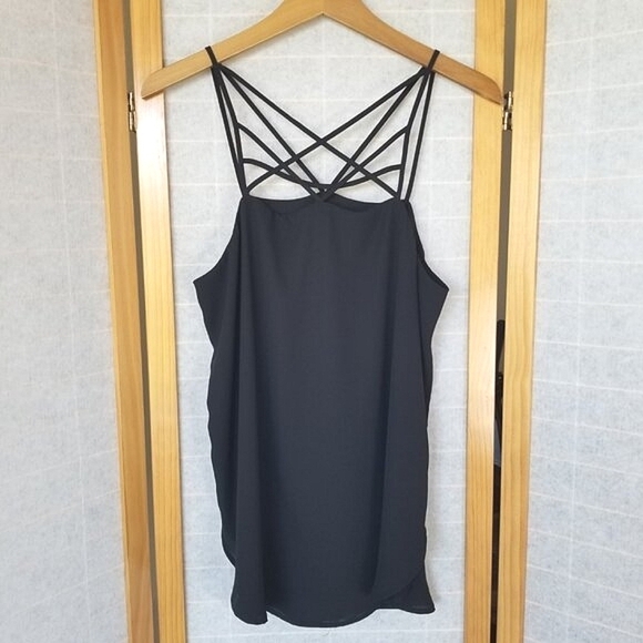 Express Barcelona Cami Tank Top Size Medium Spider Web Silky Black Y2K - Picture 1 of 11